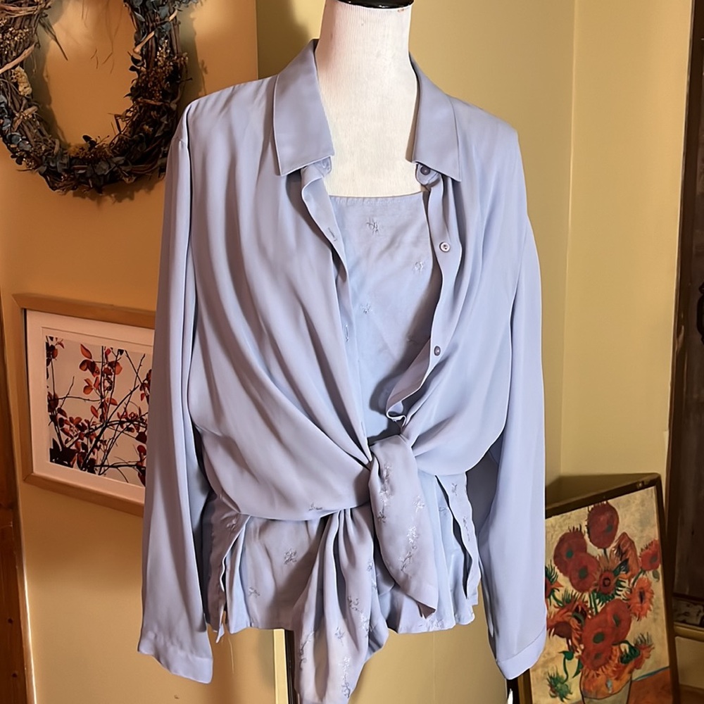 MAGGIE McNAUGHTON Size 2X Embroidered Lavender Tanktop & Button-Blouse $79 NEW